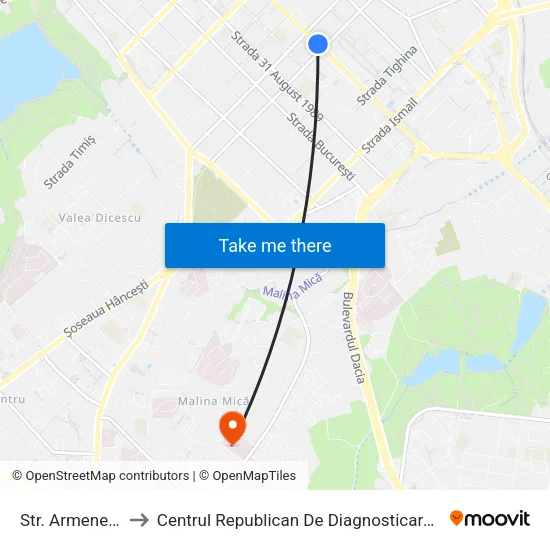 Str. Armenească to Centrul Republican De Diagnosticare Medicală map