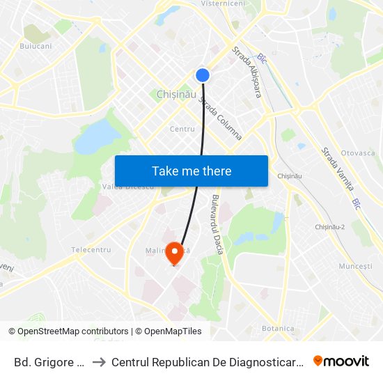 Bd. Grigore Vieru to Centrul Republican De Diagnosticare Medicală map