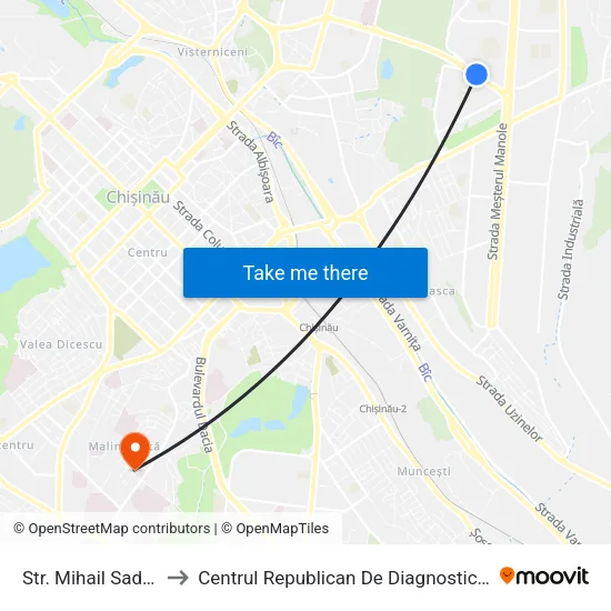 Str. Mihail Sadoveanu to Centrul Republican De Diagnosticare Medicală map