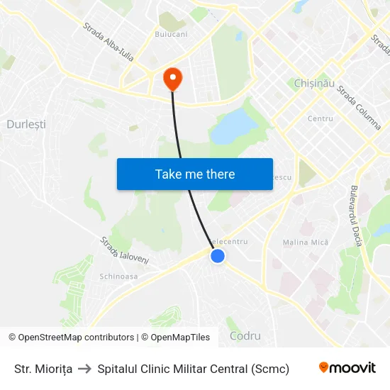 Str. Miorița to Spitalul Clinic Militar Central (Scmc) map