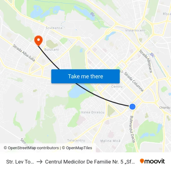 Str. Lev Tolstoi to Centrul Medicilor De Familie Nr. 5 „Sfânta Maria” map