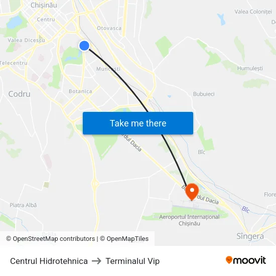 Centrul Hidrotehnica to Terminalul Vip map