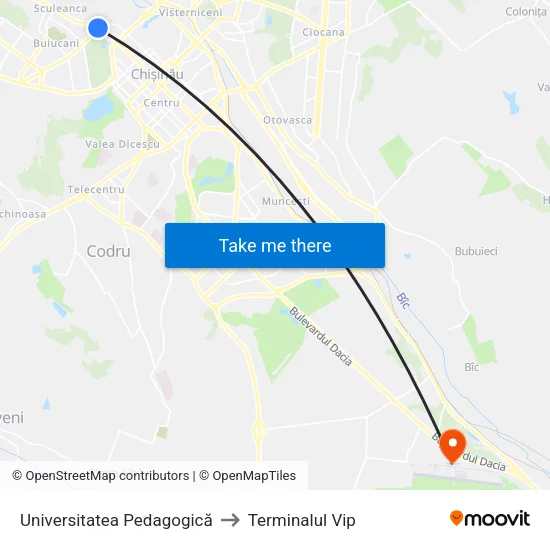 Universitatea Pedagogică to Terminalul Vip map