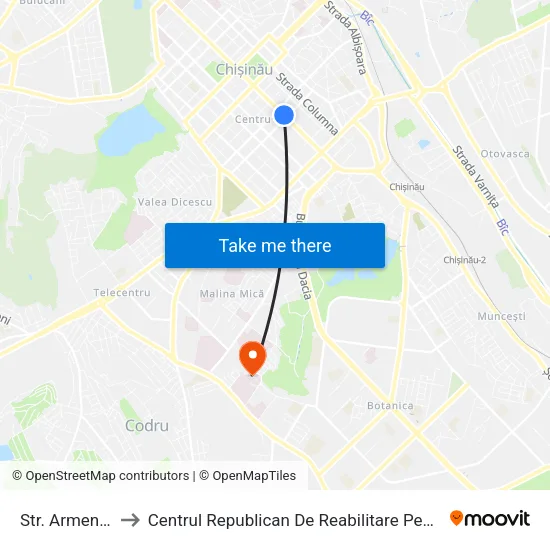 Str. Armenească to Centrul Republican De Reabilitare Pentru Copii (Crrc) map