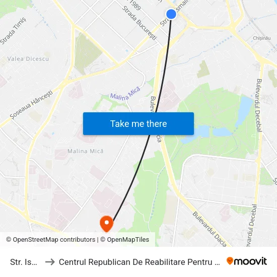Str. Ismail to Centrul Republican De Reabilitare Pentru Copii (Crrc) map