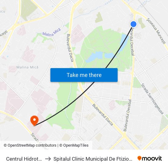 Centrul Hidrotehnica to Spitalul Clinic Municipal De Ftiziopneumologie map