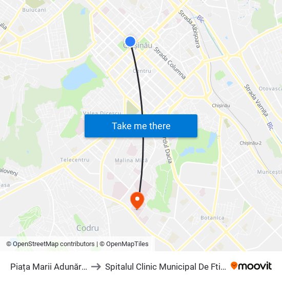 Piața Marii Adunări Naționale to Spitalul Clinic Municipal De Ftiziopneumologie map