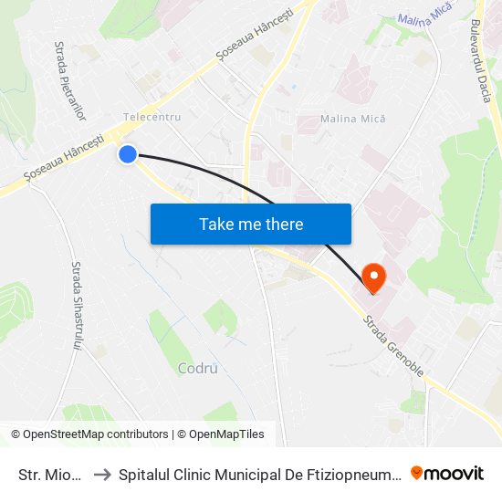 Str. Miorița to Spitalul Clinic Municipal De Ftiziopneumologie map