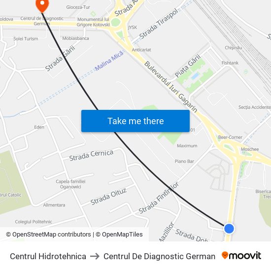 Centrul Hidrotehnica to Centrul De Diagnostic German map