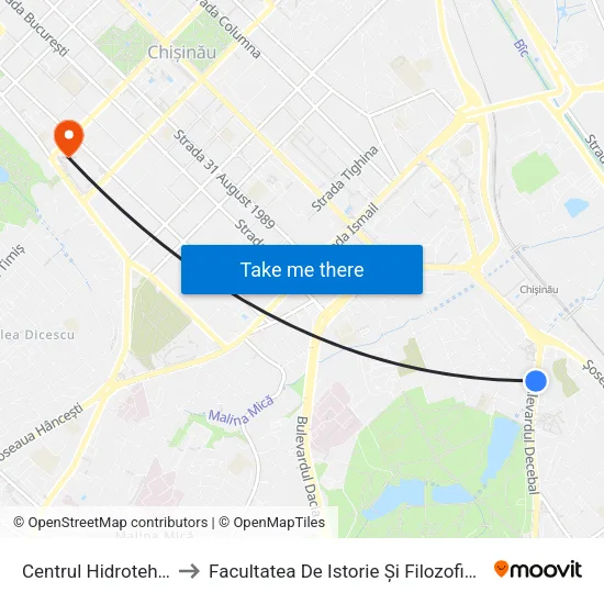Centrul Hidrotehnica to Facultatea De Istorie Și Filozofie - Usm map