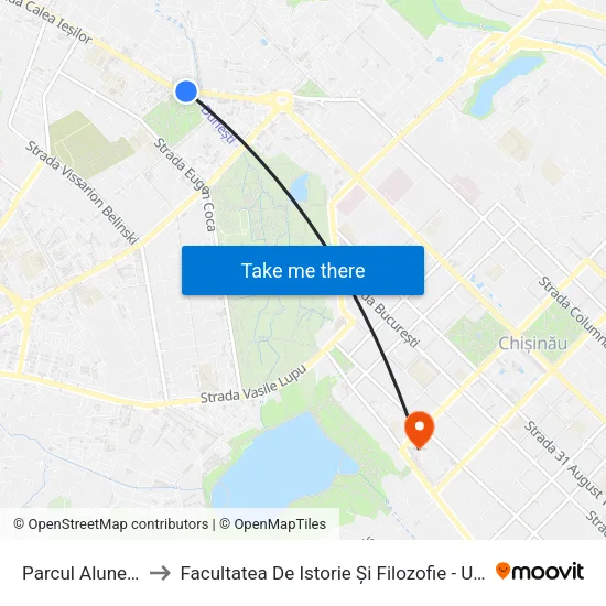 Parcul Alunelul to Facultatea De Istorie Și Filozofie - Usm map