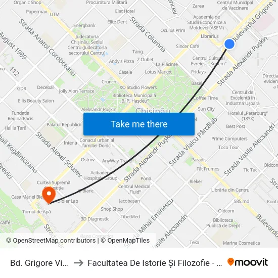 Bd. Grigore Vieru to Facultatea De Istorie Și Filozofie - Usm map