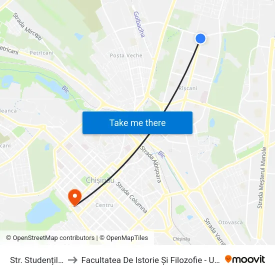 Str. Studenților to Facultatea De Istorie Și Filozofie - Usm map