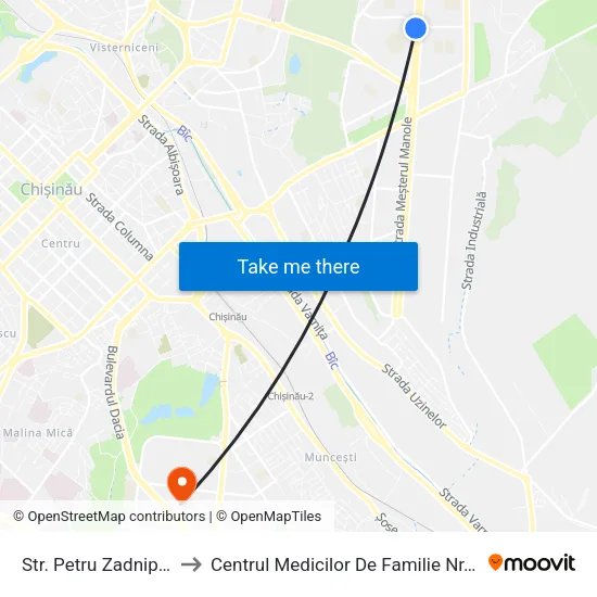 Str. Petru Zadnipru to Centrul Medicilor De Familie Nr. 3 map