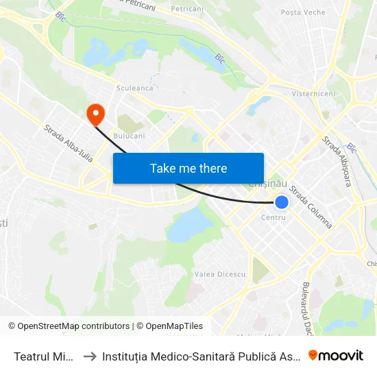 Teatrul Mihai Eminescu to Instituția Medico-Sanitară Publică Asociația Medicală Teritorială Buiucani map