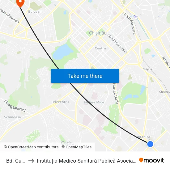 Bd. Cuza Vodă to Instituția Medico-Sanitară Publică Asociația Medicală Teritorială Buiucani map