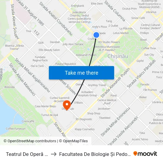 Teatrul De Operă Și Balet to Facultatea De Biologie Și Pedologie - Usm map