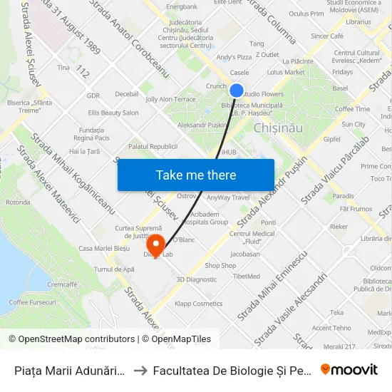 Piața Marii Adunări Naționale to Facultatea De Biologie Și Pedologie - Usm map