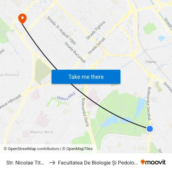 Str. Nicolae Titulescu to Facultatea De Biologie Și Pedologie - Usm map