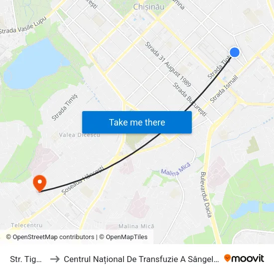 Str. Tighina to Centrul Național De Transfuzie A Sângelui (Cnts) map