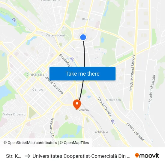 Str. Kiev to Universitatea Cooperatist-Comercială Din Moldova map