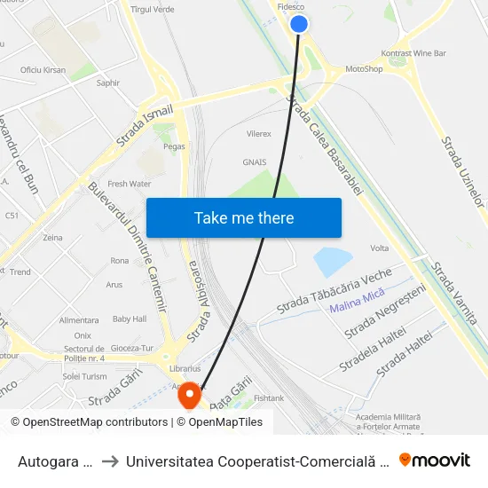 Autogara Nord to Universitatea Cooperatist-Comercială Din Moldova map
