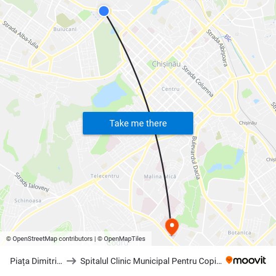 Piața Dimitrie Cantemir to Spitalul Clinic Municipal Pentru Copii Nr. 3 „Valentin Ignatenco” map