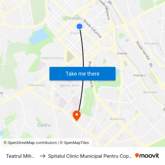 Teatrul Mihai Eminescu to Spitalul Clinic Municipal Pentru Copii Nr. 3 „Valentin Ignatenco” map