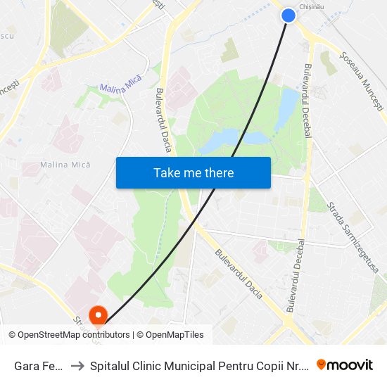 Gara Feroviară to Spitalul Clinic Municipal Pentru Copii Nr. 3 „Valentin Ignatenco” map