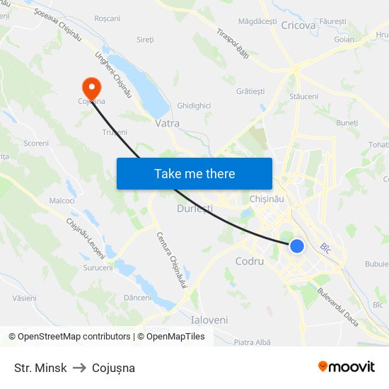 Str. Minsk to Cojușna map