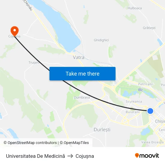 Universitatea De Medicină to Cojușna map