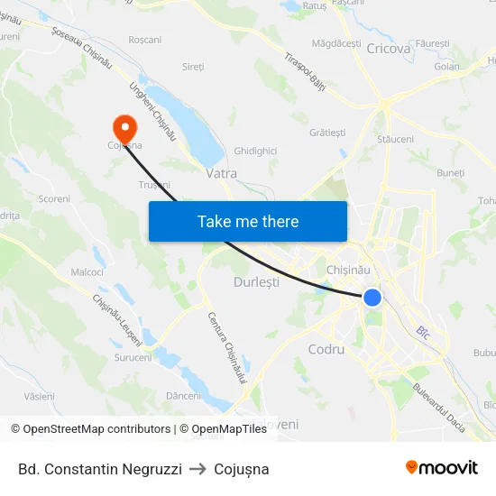 Bd. Constantin Negruzzi to Cojușna map