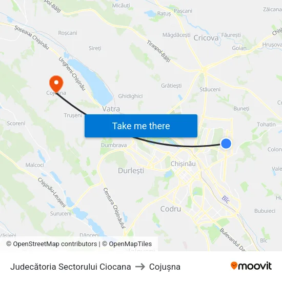 Judecătoria Sectorului Ciocana to Cojușna map
