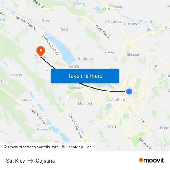 Str. Kiev to Cojușna map