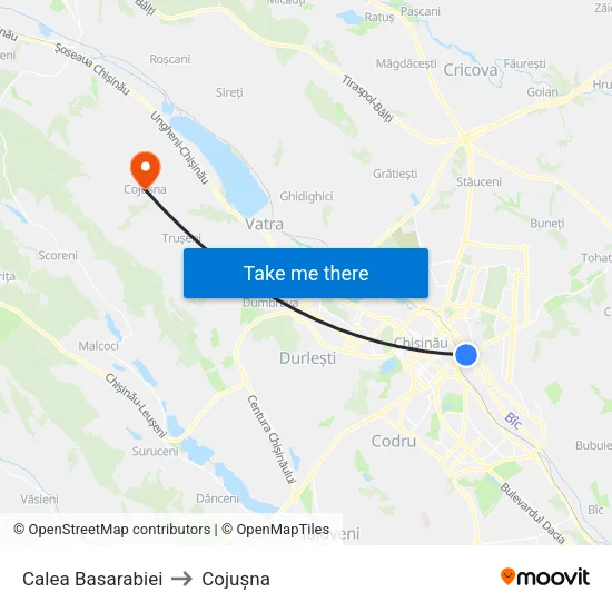 Calea Basarabiei to Cojușna map