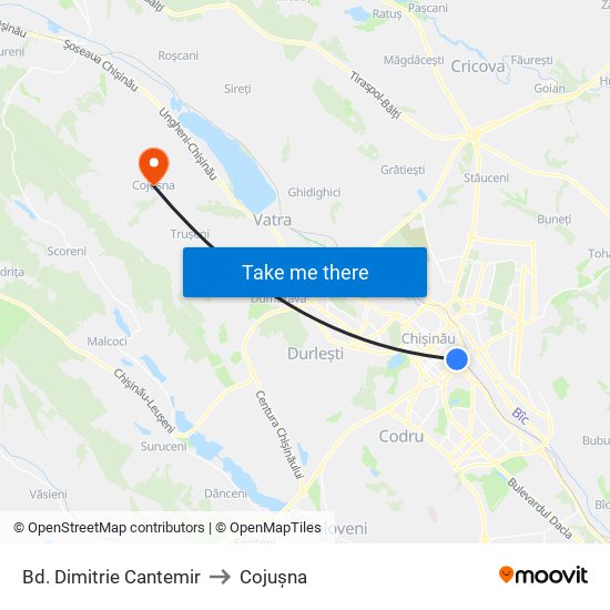 Bd. Dimitrie Cantemir to Cojușna map
