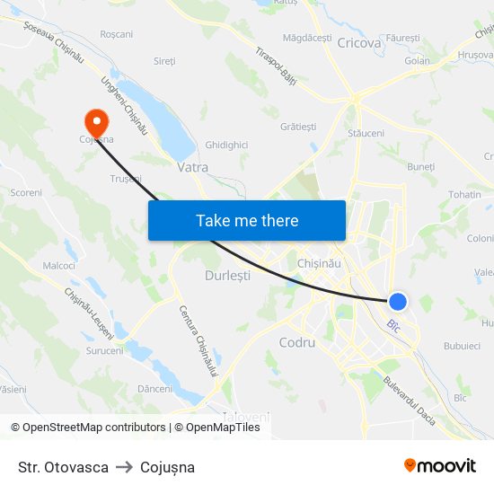 Str. Otovasca to Cojușna map
