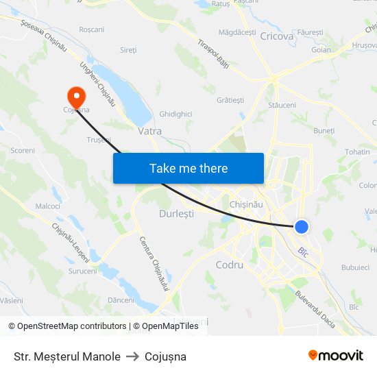 Str. Meșterul Manole to Cojușna map