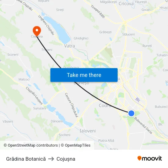Grădina Botanică to Cojușna map