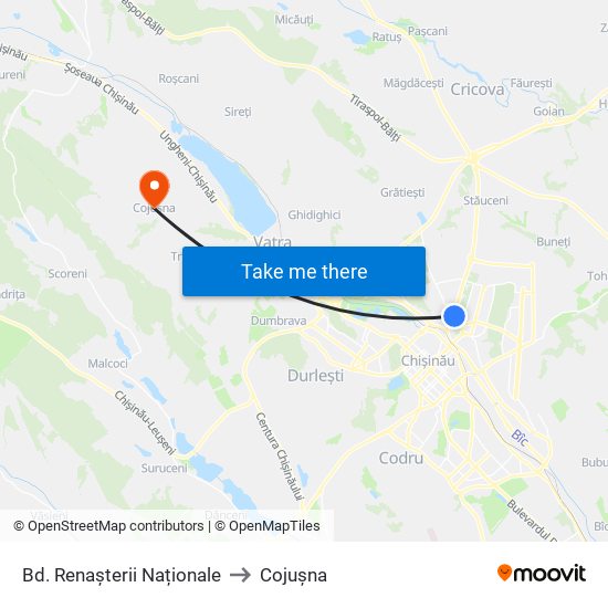 Bd. Renașterii Naționale to Cojușna map