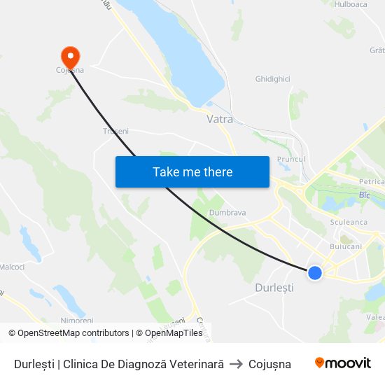 Durlești | Clinica De Diagnoză Veterinară to Cojușna map