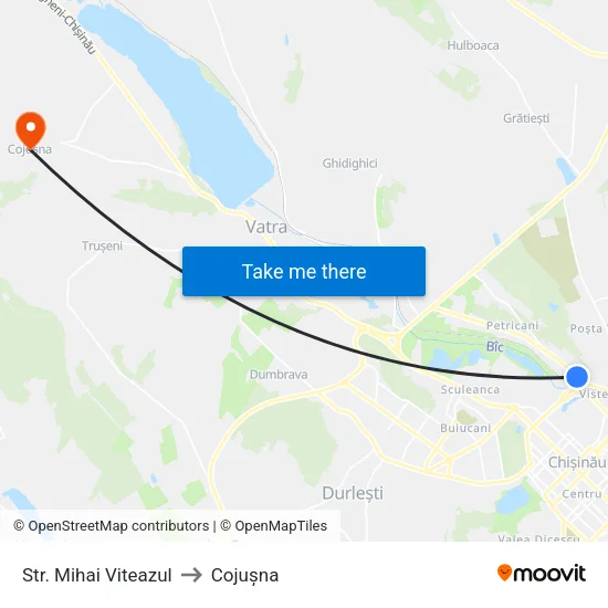Str. Mihai Viteazul to Cojușna map