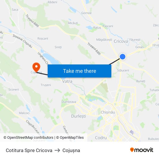 Cotitura Spre Cricova to Cojușna map