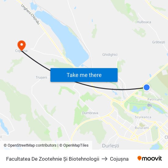 Facultatea De Zootehnie Și Biotehnologii to Cojușna map