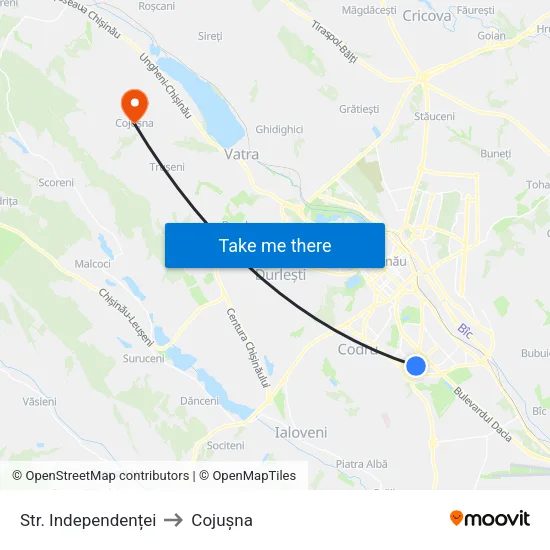 Str. Independenței to Cojușna map