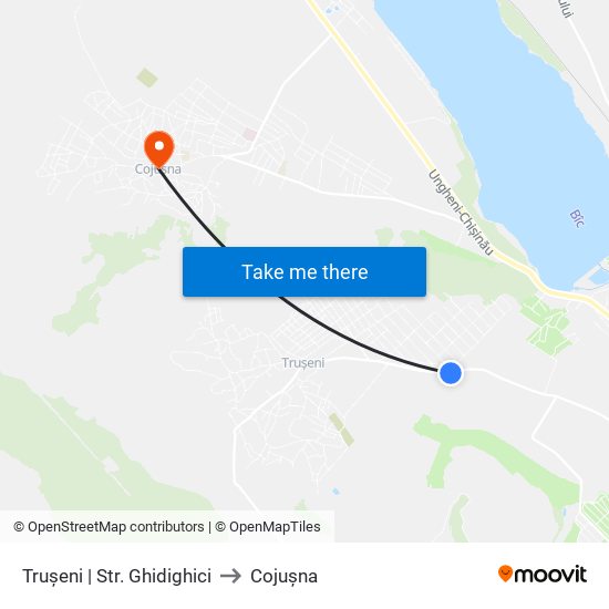 Trușeni | Str. Ghidighici to Cojușna map