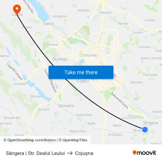 Sângera | Str. Dealul Leului to Cojușna map