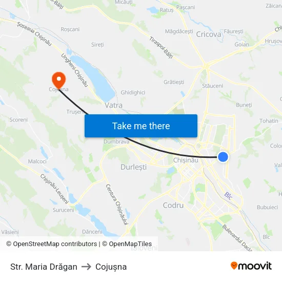 Str. Maria Drăgan to Cojușna map