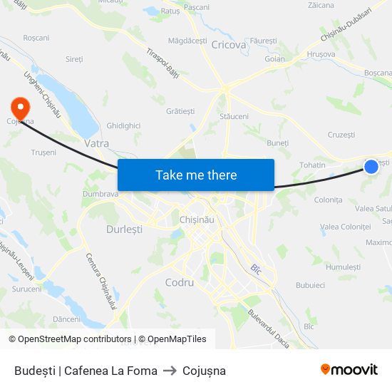 Budești | Cafenea La Foma to Cojușna map