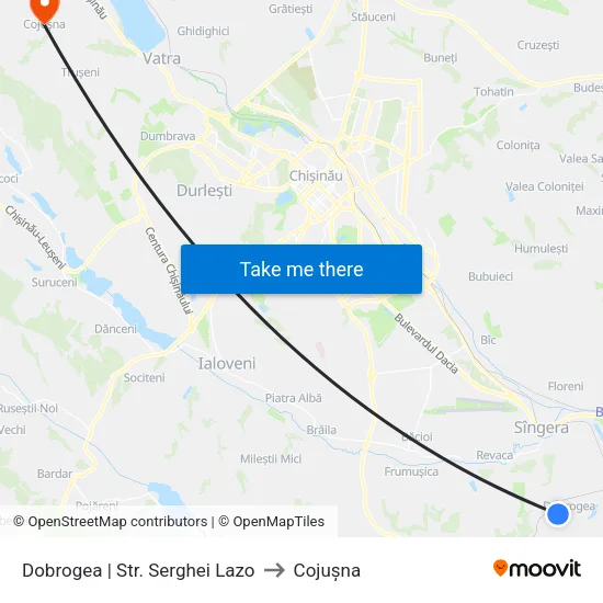 Dobrogea | Str. Serghei Lazo to Cojușna map